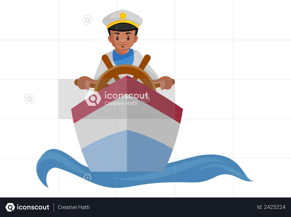 Navy officer sailing in sea  Illustration