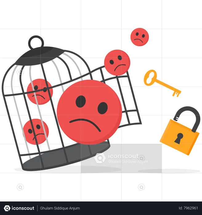 Negative emoticons with key free himself from cage  Illustration