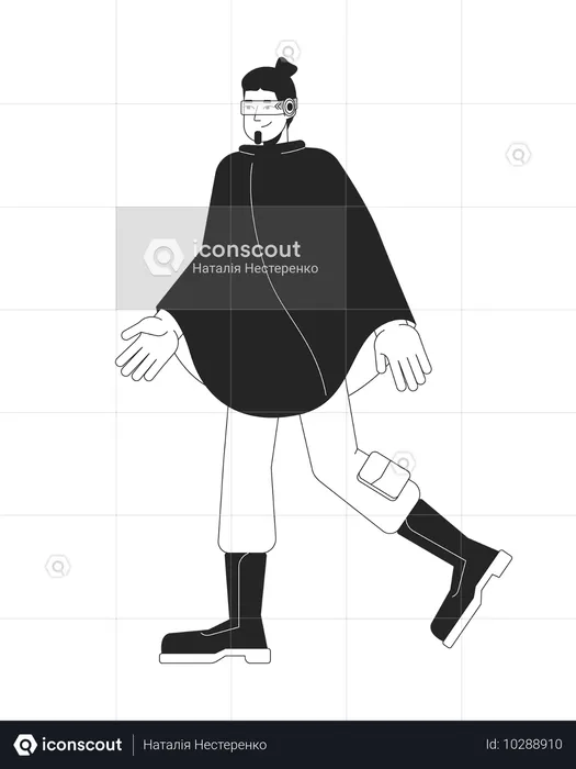 Neon futuristic raincoat man wearing future glasses  Illustration