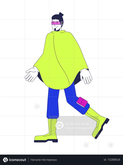 Neon-futuristischer Regenmantel-Mann mit Zukunftsbrille  Illustration