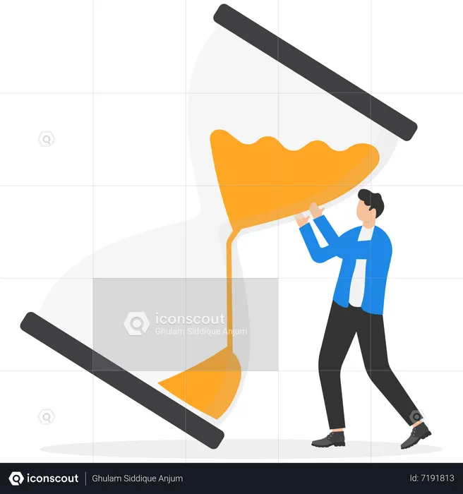 Nervous entrepreneur trying to stop hourglass  Illustration