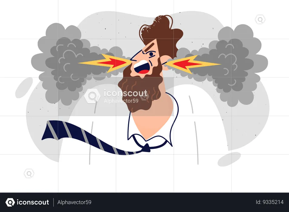 Nervous man screams experiencing irritation and aggression  Illustration