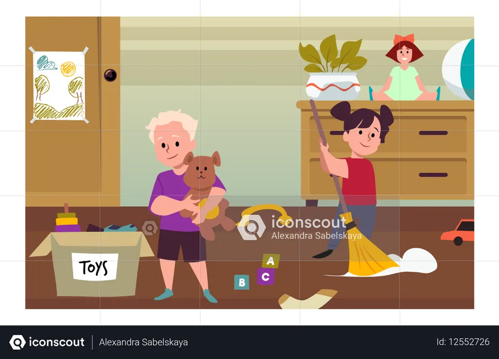 Nettoyage de la chambre des enfants  Illustration