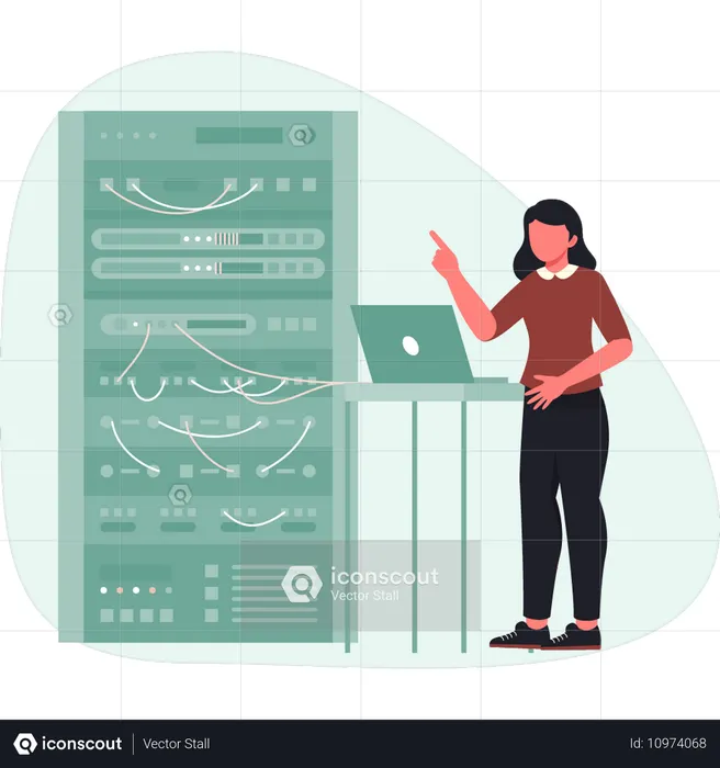 Network engineers working on database server  Illustration