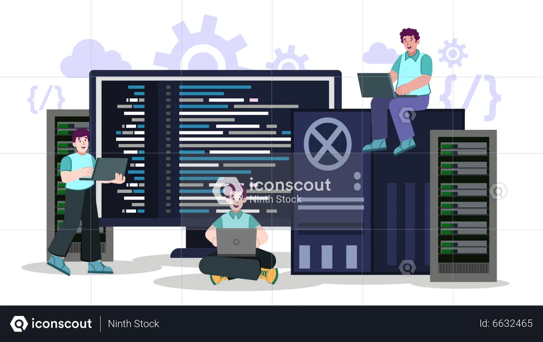 Network Engineers working on laptop  Illustration