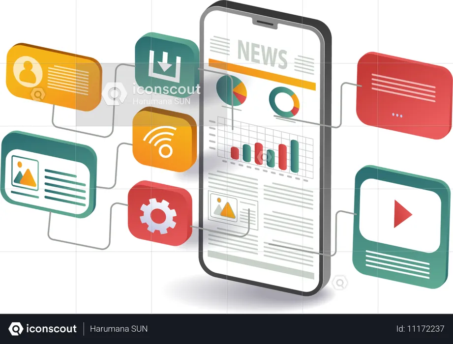 Network monitoring smartphone data analyst  Illustration