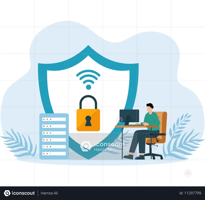 Network security measures on server  Illustration