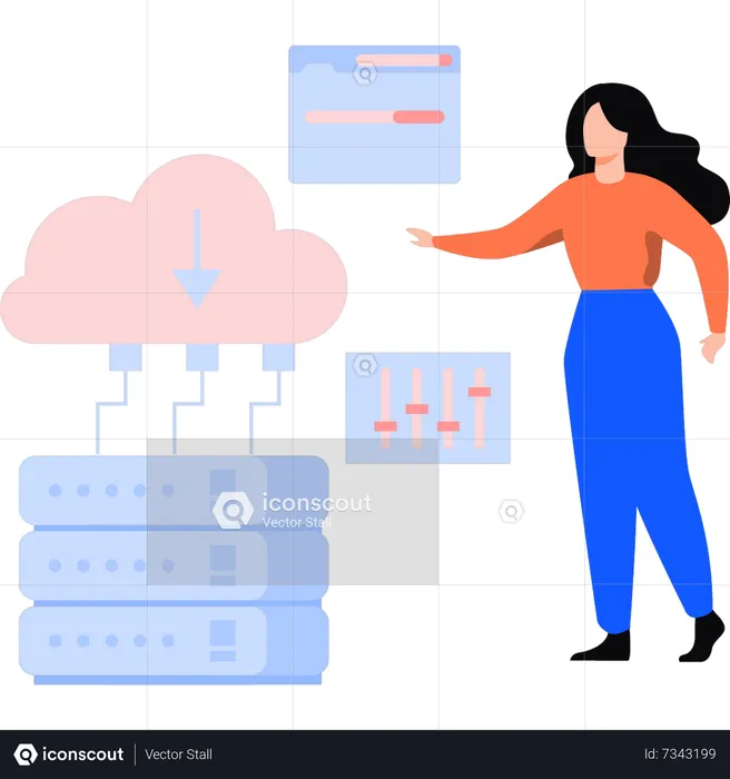 Networking professional is working on a cloud server  Illustration