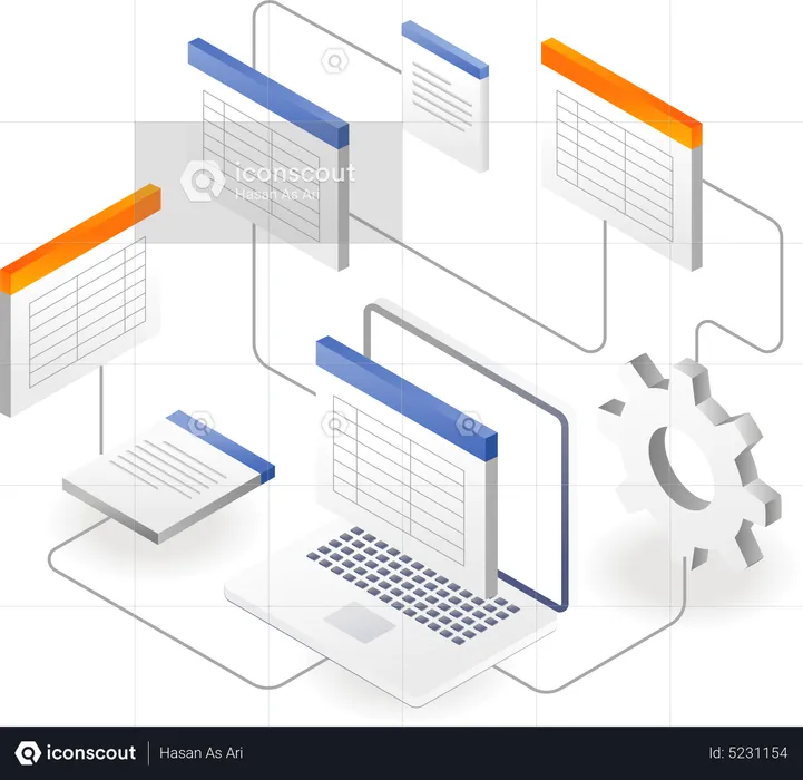 Netzwerkdatenbankprozess und -einstellungen  Illustration