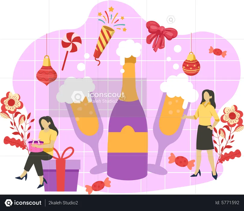 Neujahrsgetränke und Champagner  Illustration