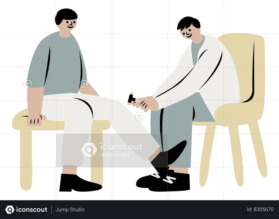 Neurologist Examining man With Leg Injury  Illustration