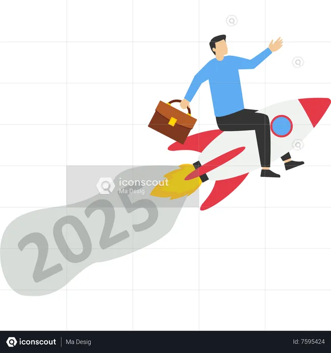 New Year 2025 with rocket launch creative  Illustration