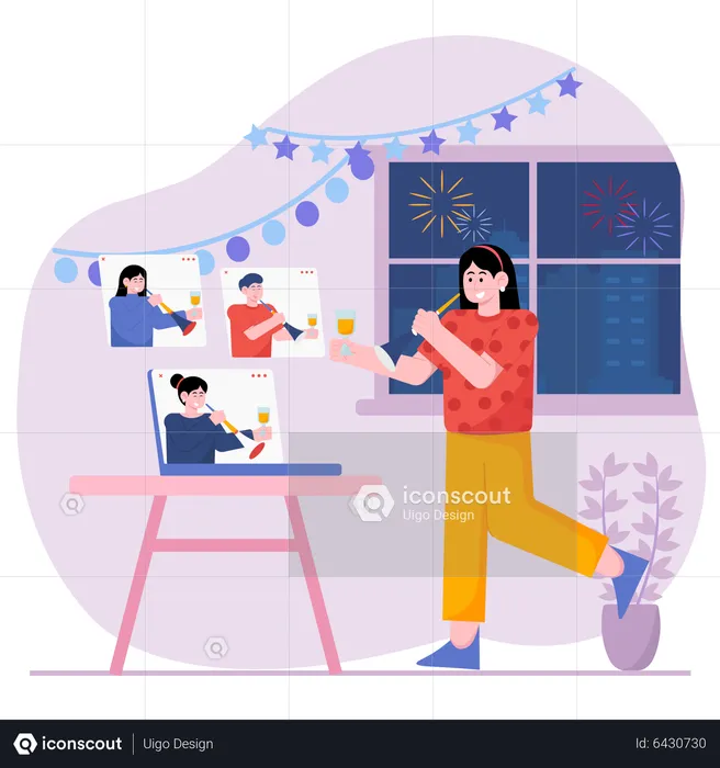 New Year Celebration Online  Illustration