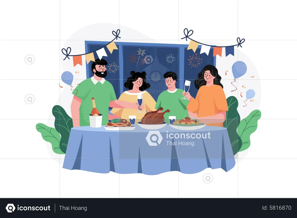 New Year Celebration With Family  Illustration