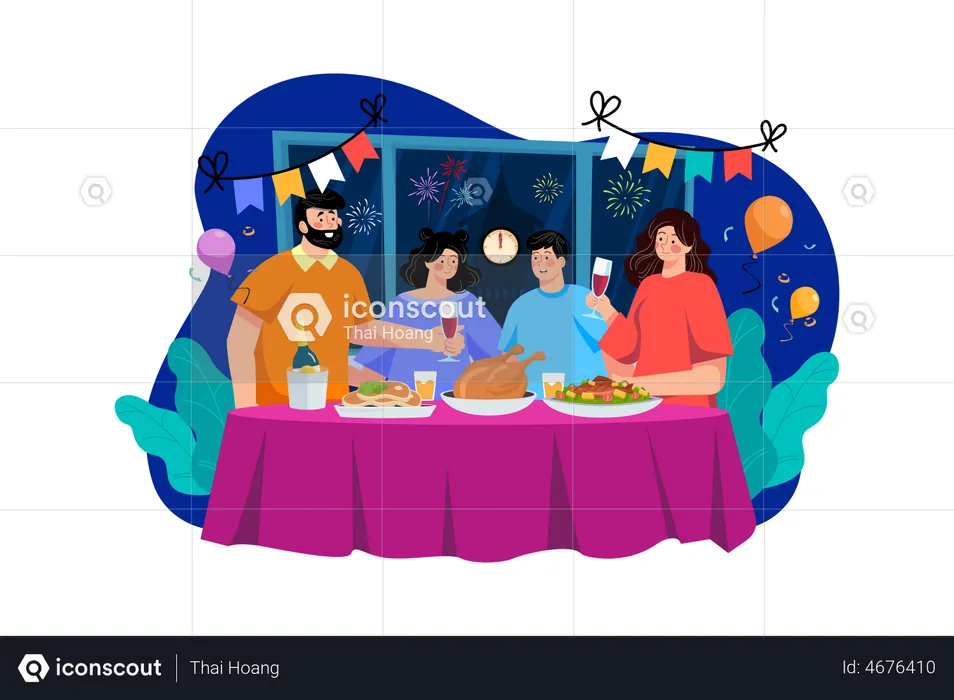 New Year Celebration With Family  Illustration