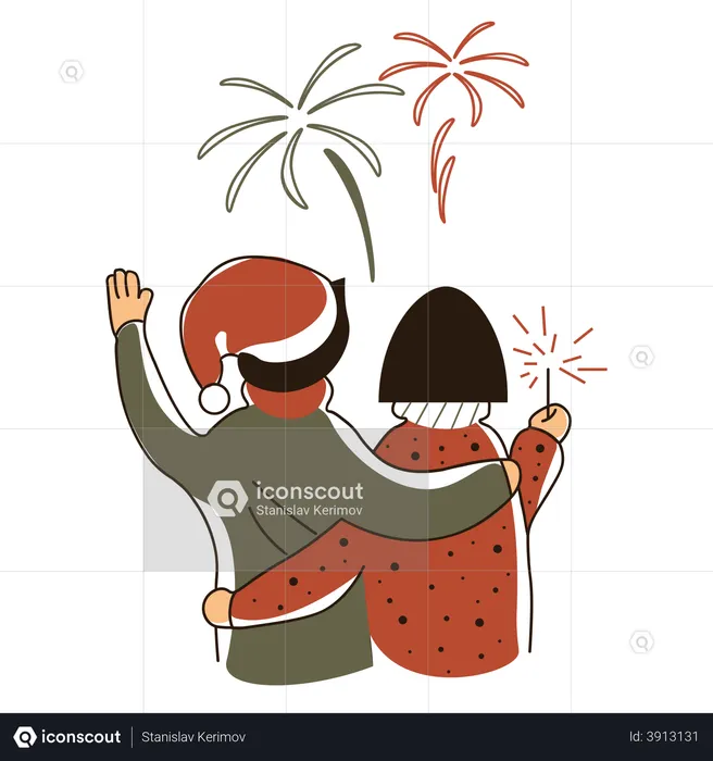 New year celebration with fireworks  Illustration