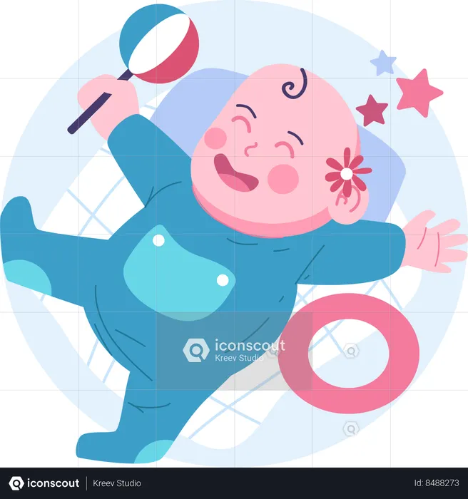 Newborn baby playing with craddle  Illustration