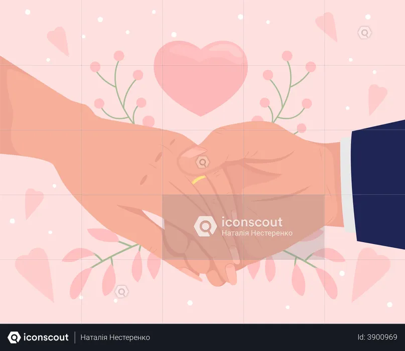 Newly married couple holding hands  Illustration