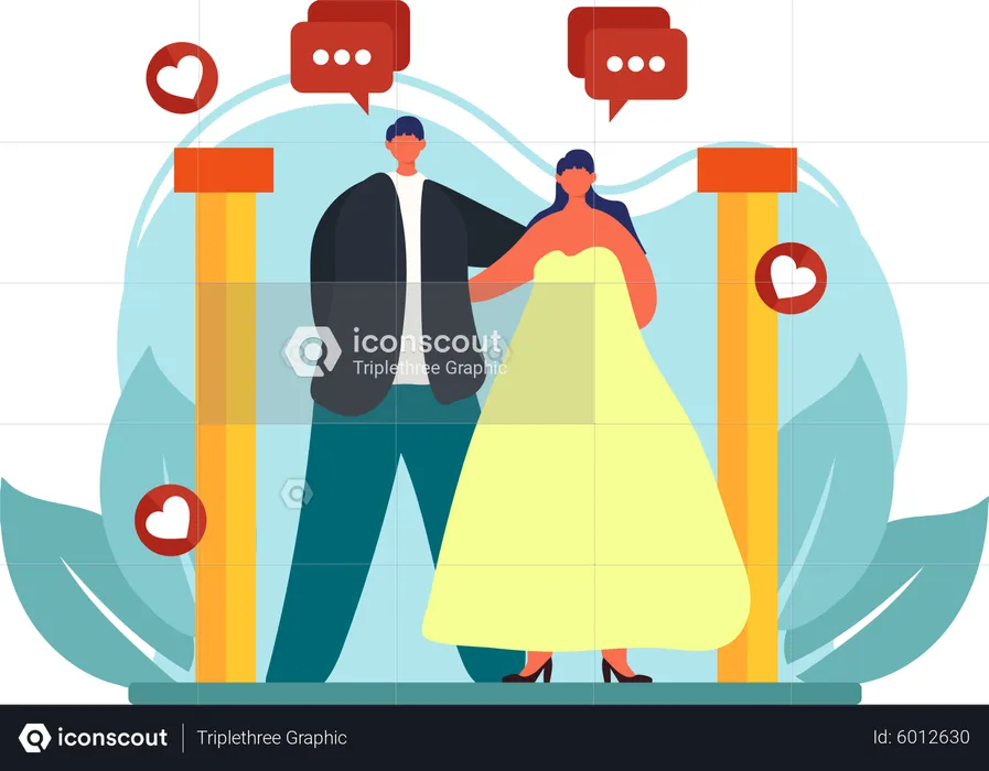 Newly married couple standing together  Illustration