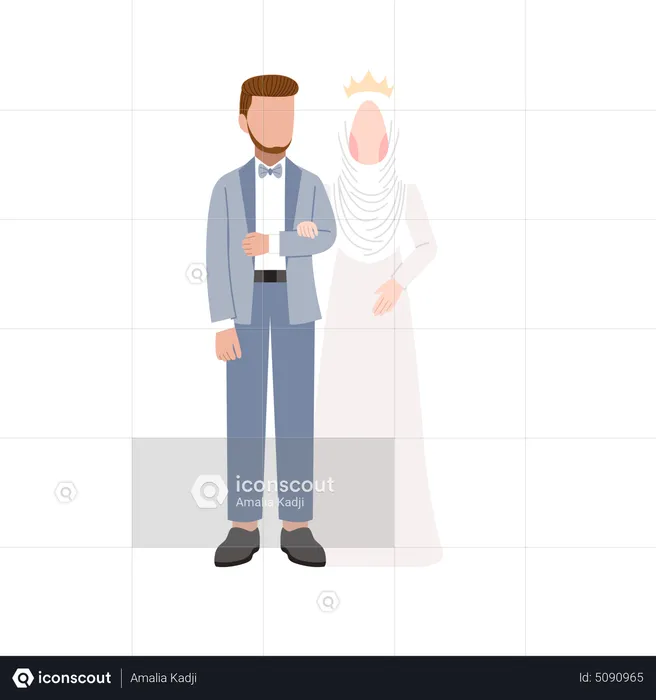 Newly wedded muslim couple standing together  Illustration