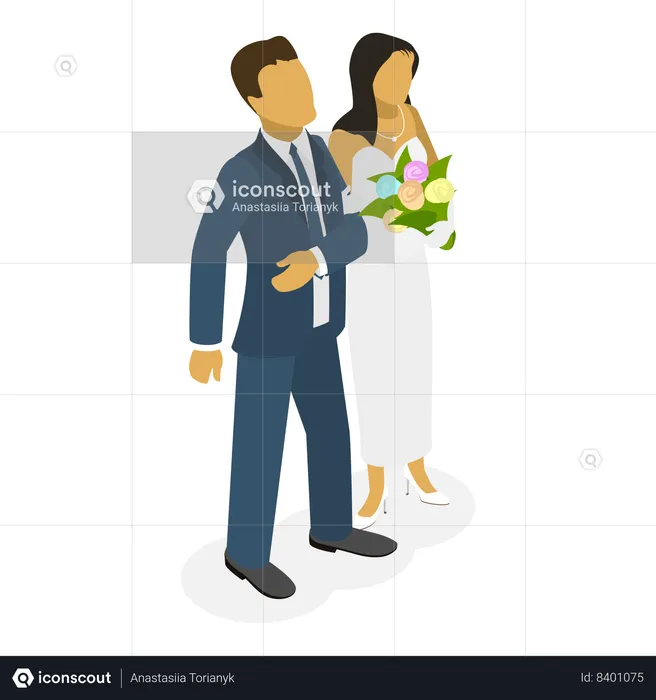 Newly weds stand together  Illustration