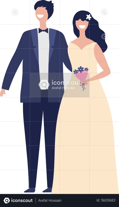 Newlywed couple standing together  Illustration