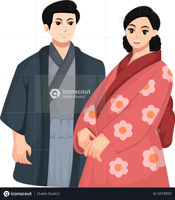 Newlywed Japanese Couple  Illustration