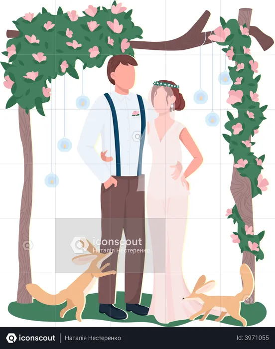 Newlyweds at outdoor ceremony  Illustration
