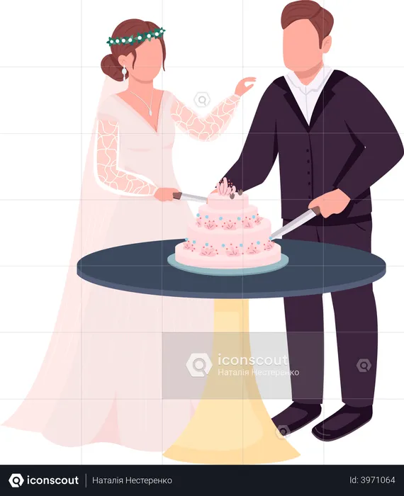Newlyweds cutting cake  Illustration