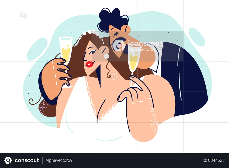 Newlyweds drink champagne at wedding ceremony  Illustration