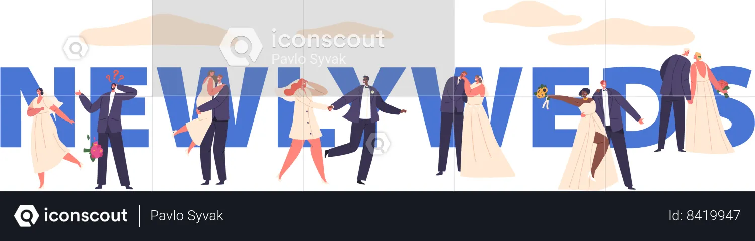 Newlyweds Embraced In Joy  Illustration