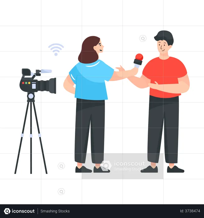News reporter asking question to a person  Illustration