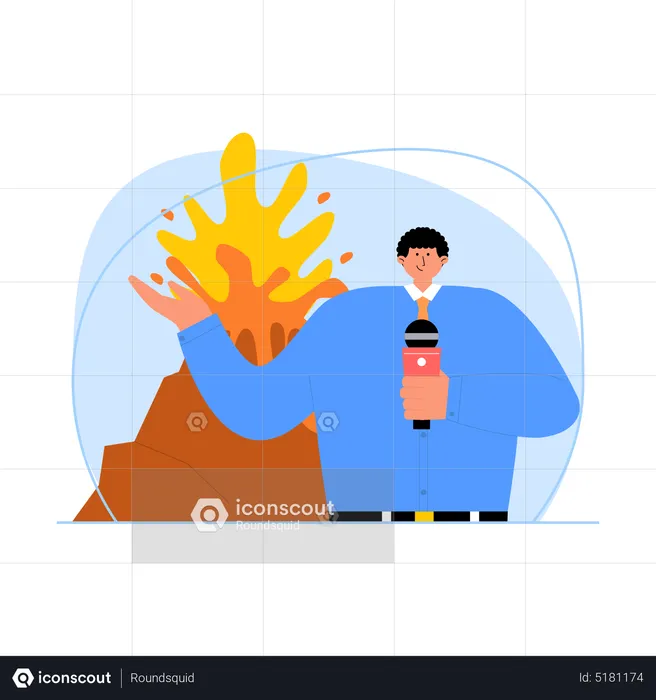 News reporter broadcasting volcano eruption news  Illustration