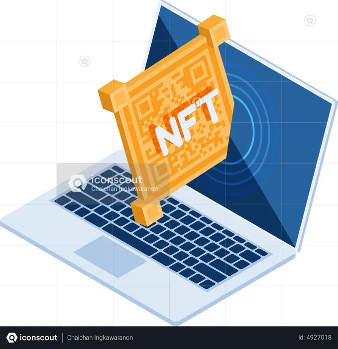 NFT Art Inside Laptop  Illustration