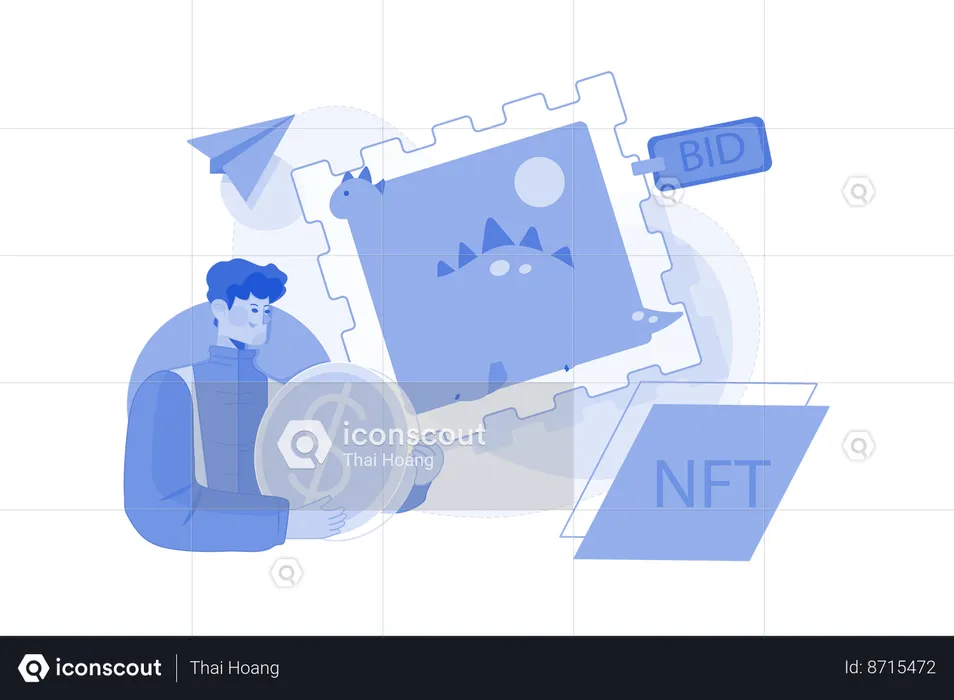 Un investisseur NFT enchérit sur l'art NFT  Illustration