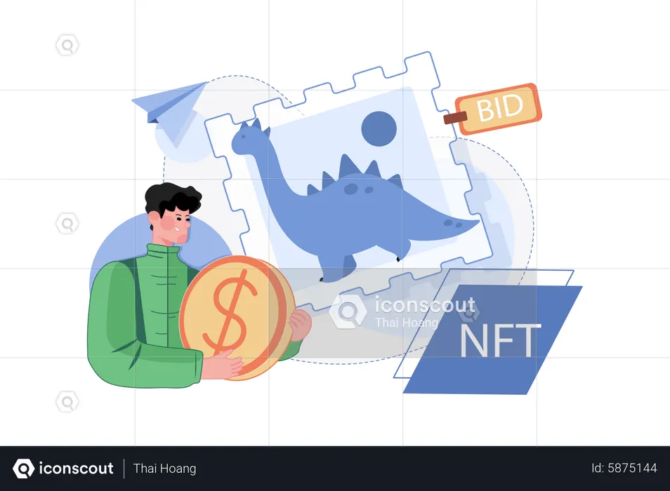 Un investisseur NFT enchérit sur l'art NFT  Illustration