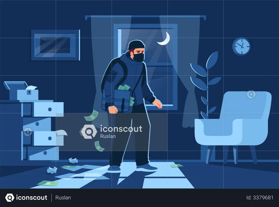 Night burglar intrusion into apartment  Illustration