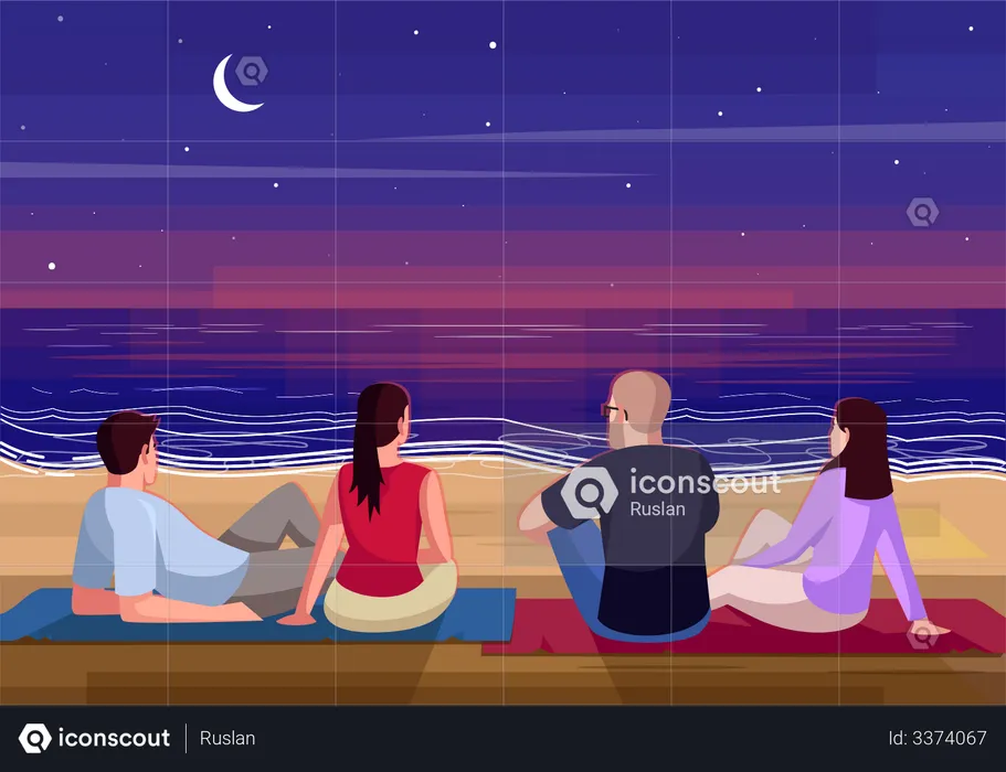 Night rest on beach  Illustration