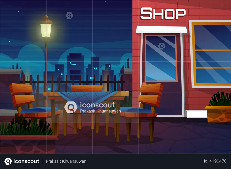 Night scene with shop in park Illustration