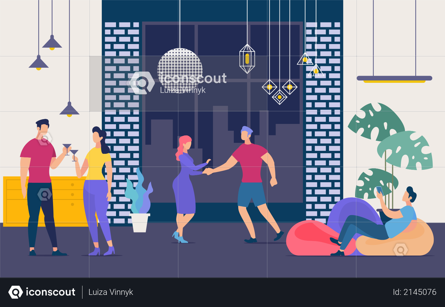 Nightclub Party, Nightlife and Weekend Leisure Illustration