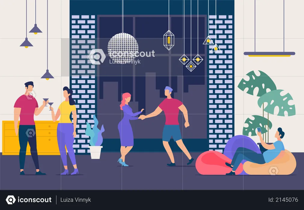 Nightclub Party, Nightlife and Weekend Leisure  Illustration