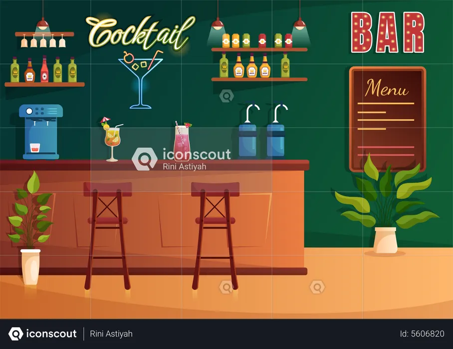 Nightclub with Cocktail Bar  Illustration
