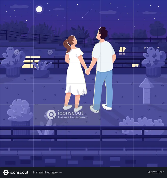 Nighttime roof date  Illustration