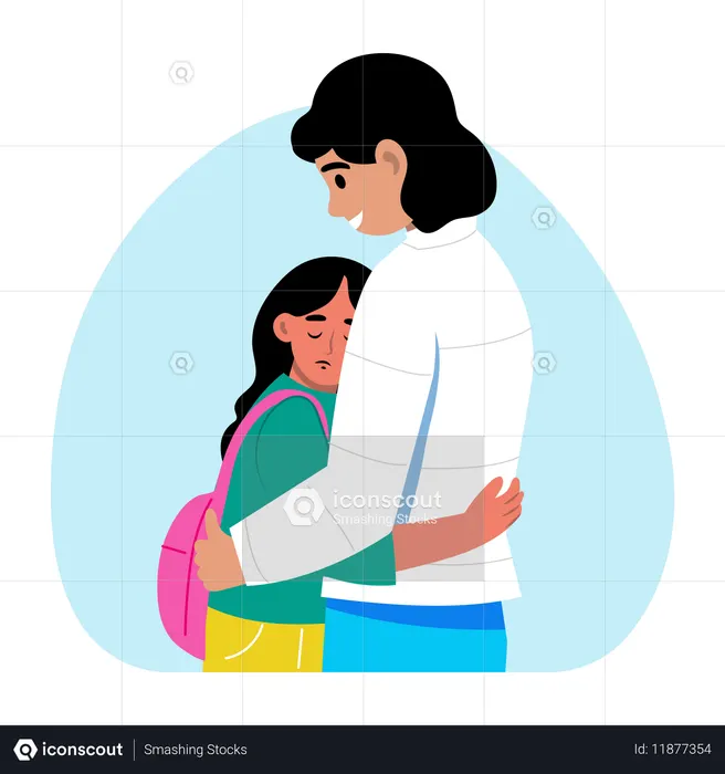 Niña abrazando a su madre  Ilustración