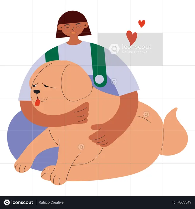 Chica abrazando a perro  Ilustración