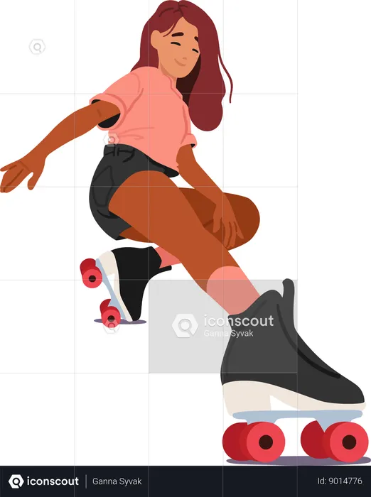 La muchacha adolescente se desliza sobre patines  Ilustración