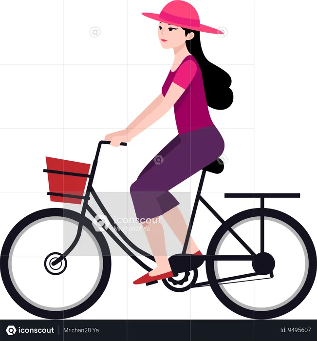 Niña montando en bicicleta  Ilustración