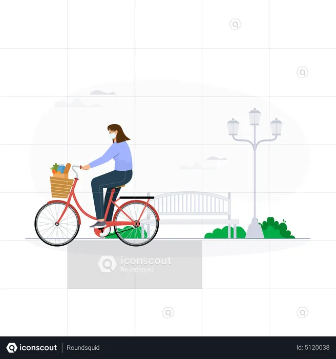 Niña montando bicicleta durante el coronavirus  Ilustración