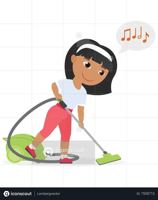Niña aspirando el piso  Ilustración
