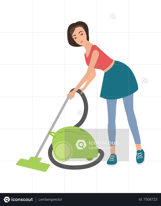 Niña aspirando el piso  Ilustración